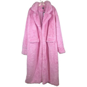 Pretty Little Thing Womens Size 12 Candy Pink Faux Fur Maxi Coat Party *No Belt*
